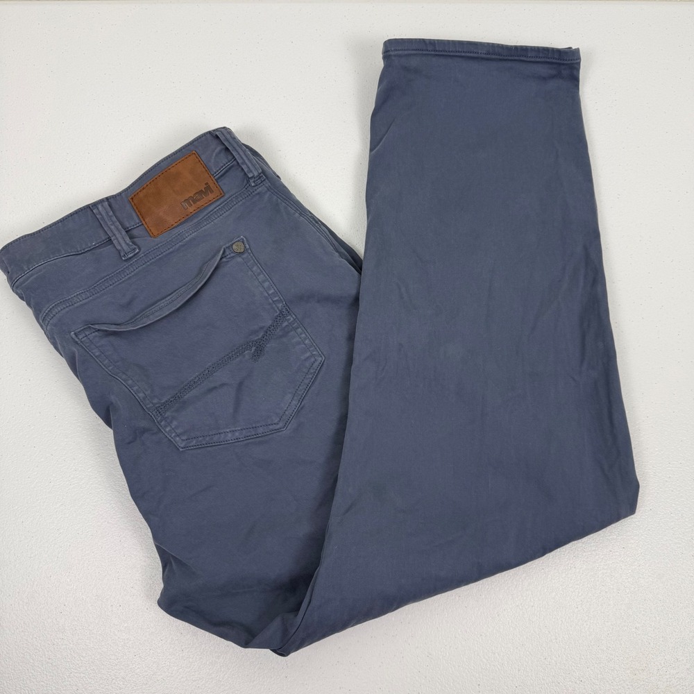 Mavi Zach Straight Leg Pants Mens‎ 38x28 Blue Grey Cotton Stretch Chino Trousers